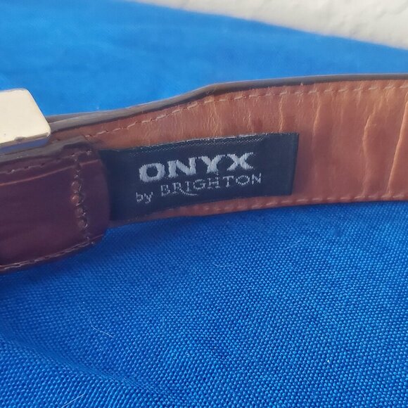 VTG Brighton Onyx Belt 38 Brown Leather Buckle Western 19407 - Picture 3 of 8